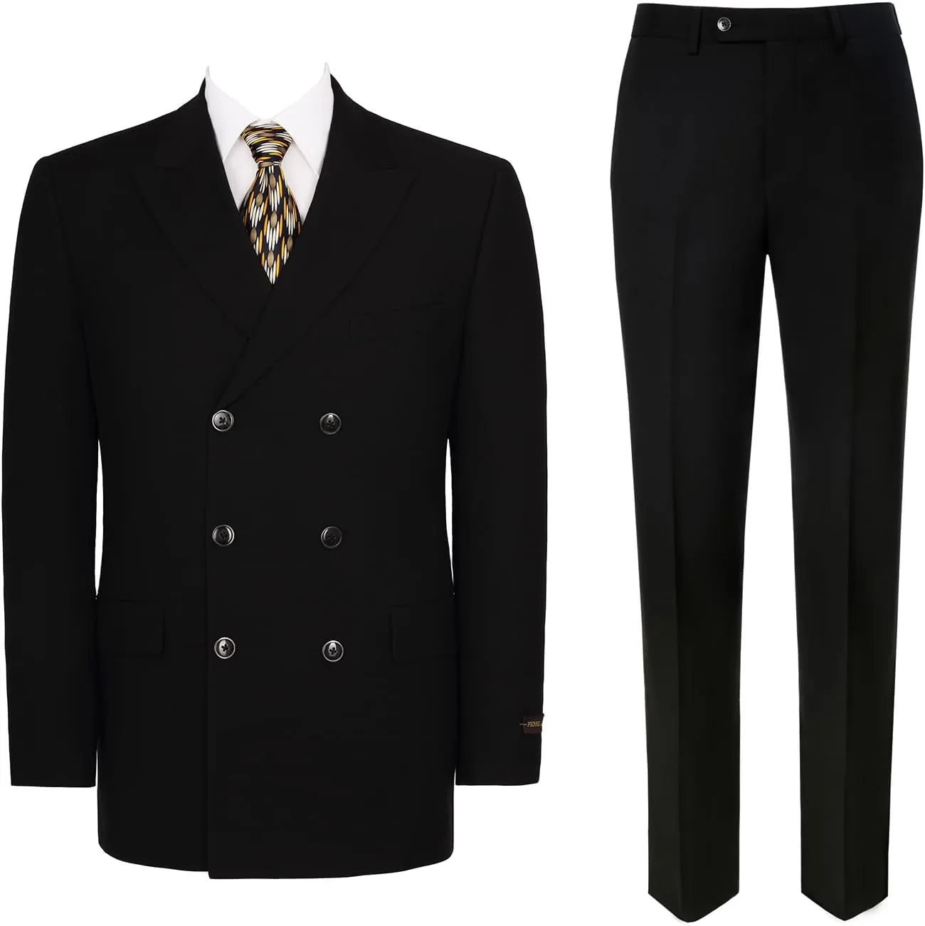 Pio Lorenzo Men's 2-Piece Classic Fit Double Breasted Peak Lapel Plaid Suit