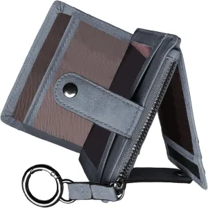 PofeeXIO Womens Slim Minimalist RFID Card Holder Front Pocket Wallet,Ladies Mini Coin Purse With Keychain (Grey)