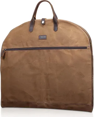 Polare 43 Waxed Canvas Full Grain Leather Trim Carry On Garment Bag for Travel, Waterproof Dust-Proof Foldable Hanging Suitcase Weekender Garment Cover with YKK Zipper