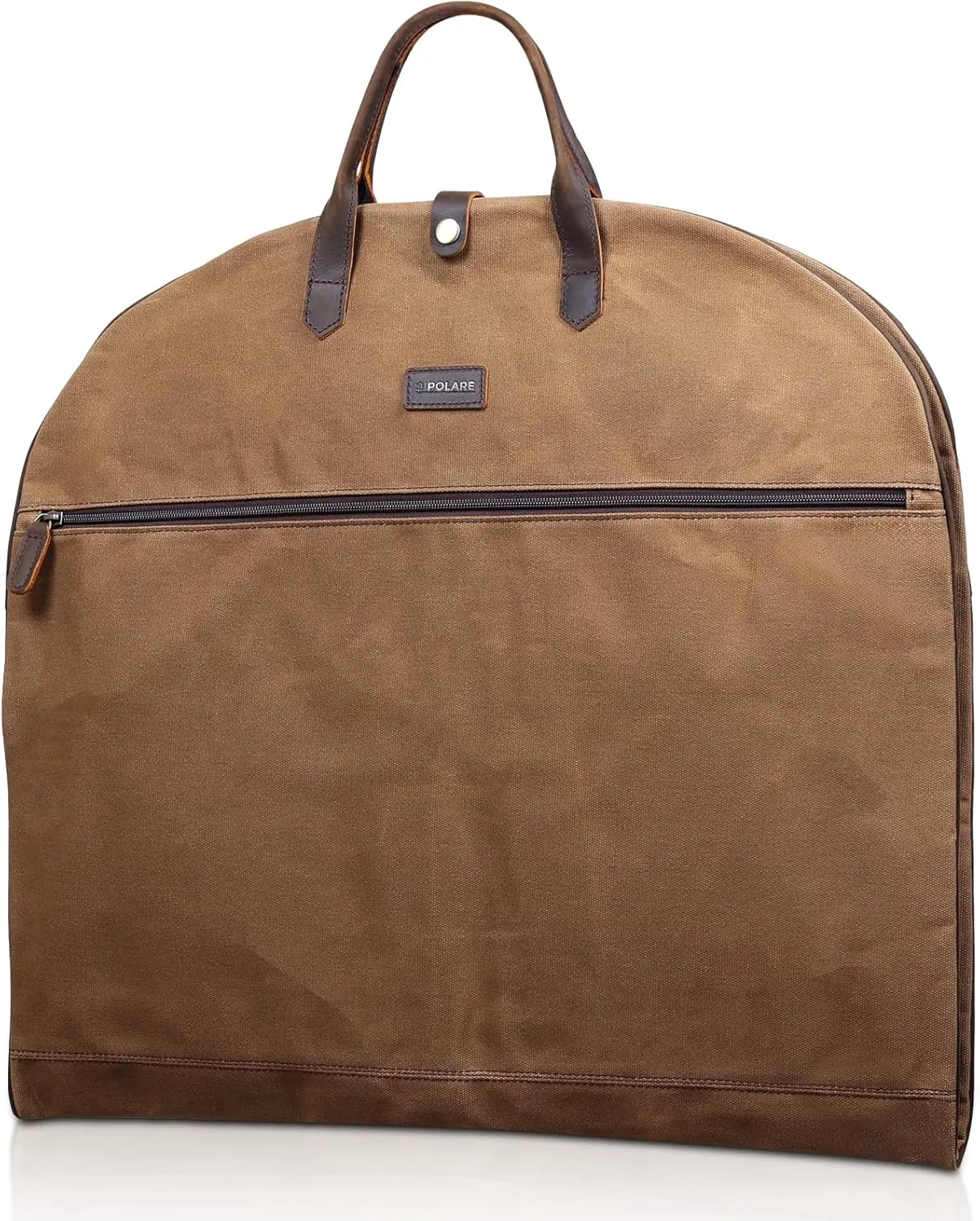 Polare 43 Waxed Canvas Full Grain Leather Trim Carry On Garment Bag for Travel, Waterproof Dust-Proof Foldable Hanging Suitcase Weekender Garment Cover with YKK Zipper