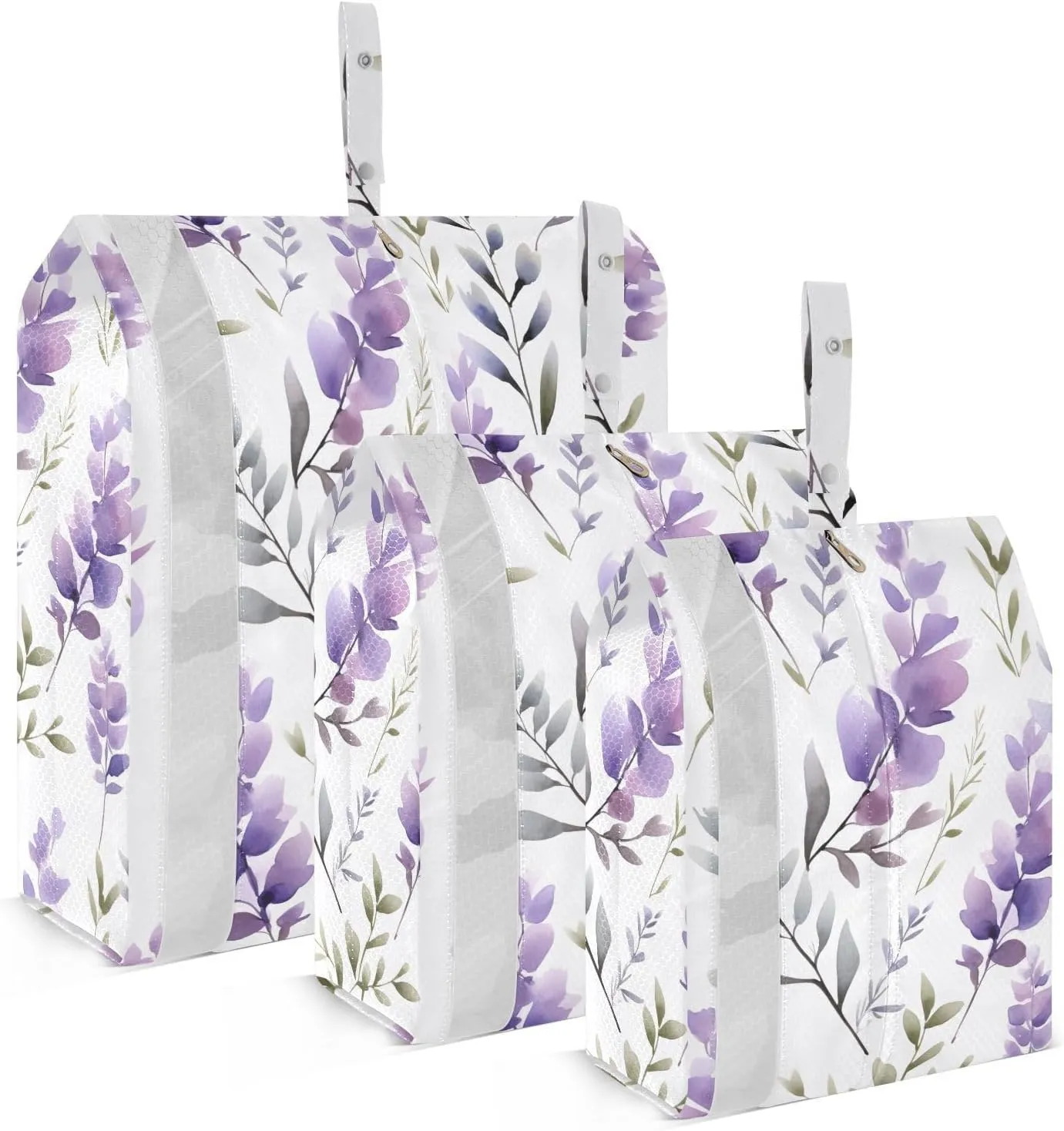 Purple Lavender Leaves Packing Cubes for Travel 3 Set Travel Packing Organizers Luggage Bags Organizer for Carry On