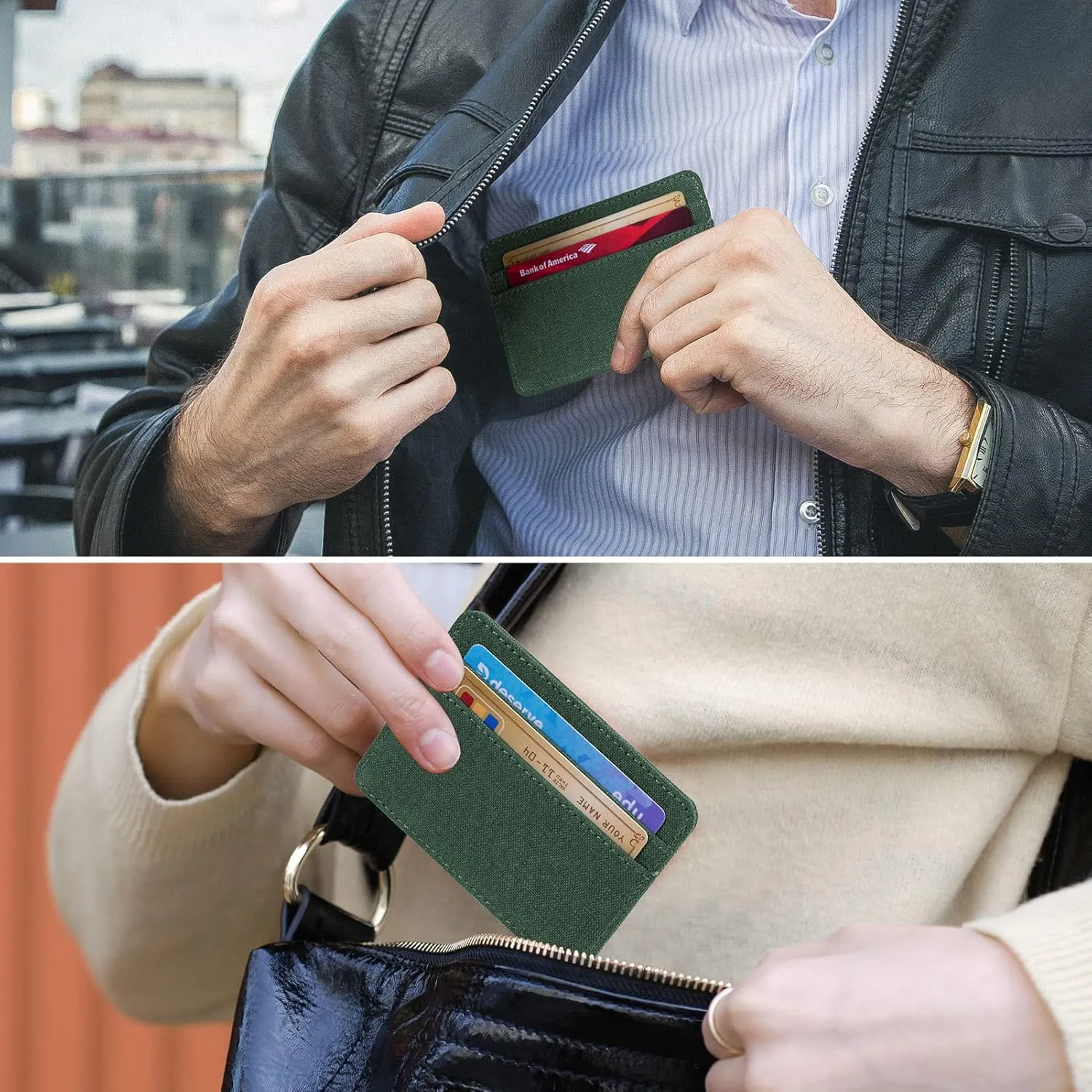 Qbool Mens Front Pocket Wallet Slim Minimalist with RFID Blocking Cash Slot Credit Card Holder (Z-darkslategray)