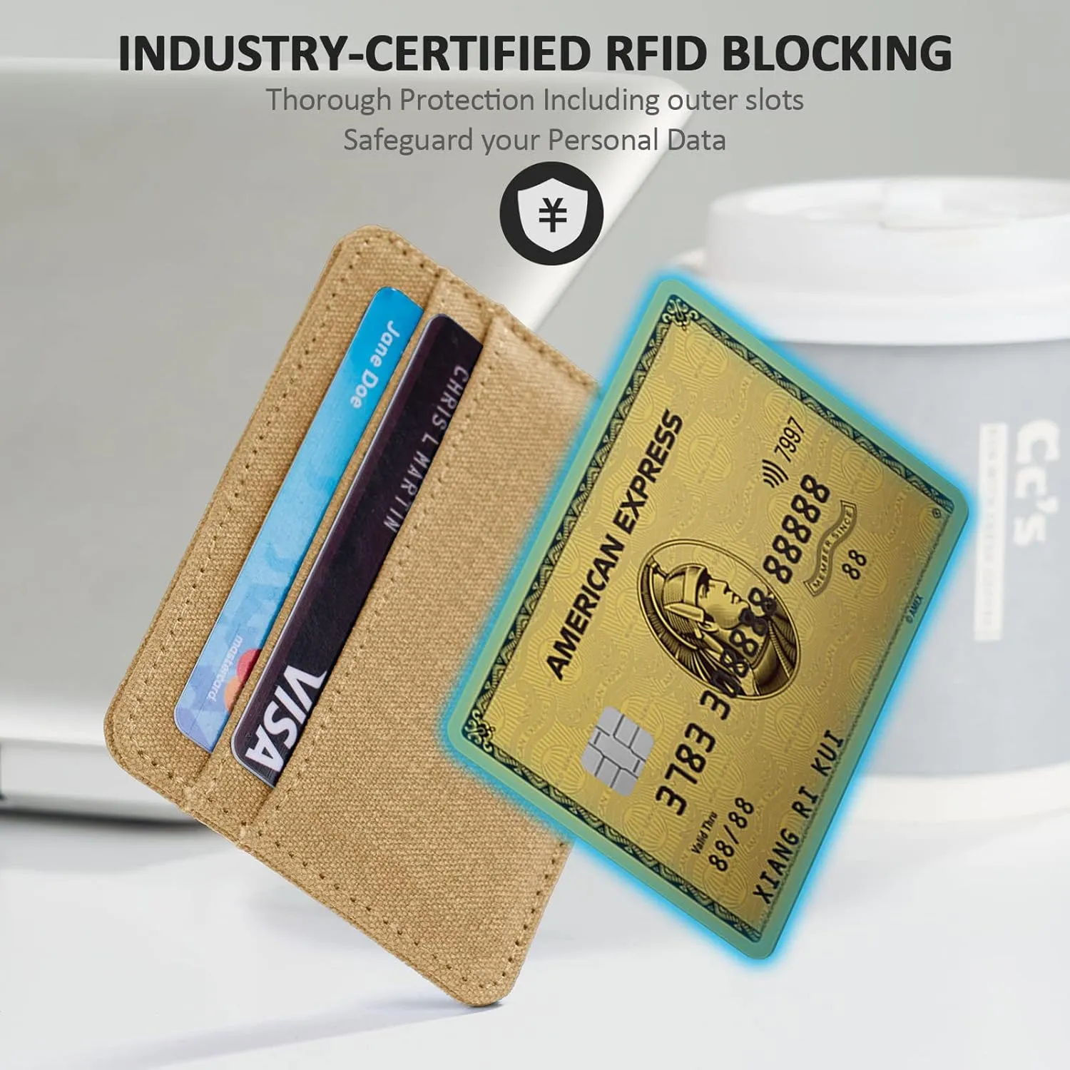 Qbool Mens Front Pocket Wallet Slim Minimalist with RFID Blocking Cash Slot Credit Card Holder (Z-khaki)