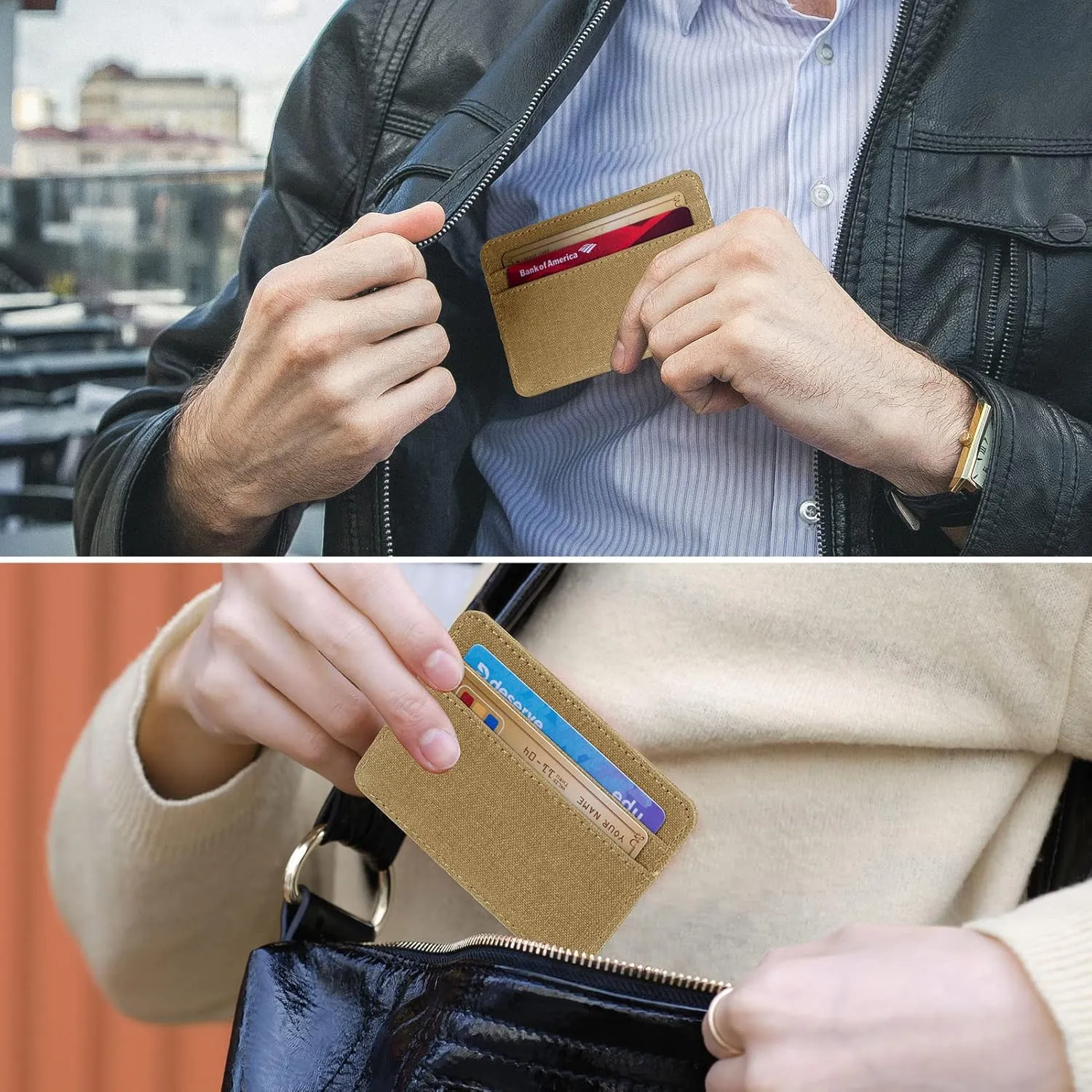 Qbool Mens Front Pocket Wallet Slim Minimalist with RFID Blocking Cash Slot Credit Card Holder (Z-khaki)