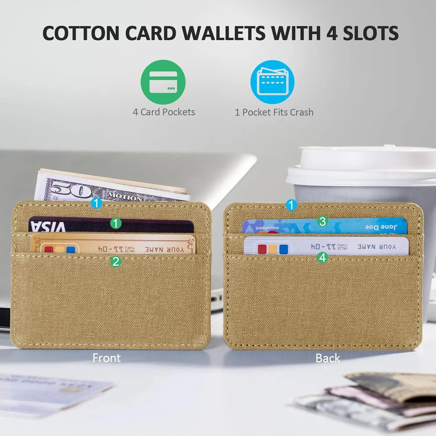 Qbool Mens Front Pocket Wallet Slim Minimalist with RFID Blocking Cash Slot Credit Card Holder (Z-khaki)