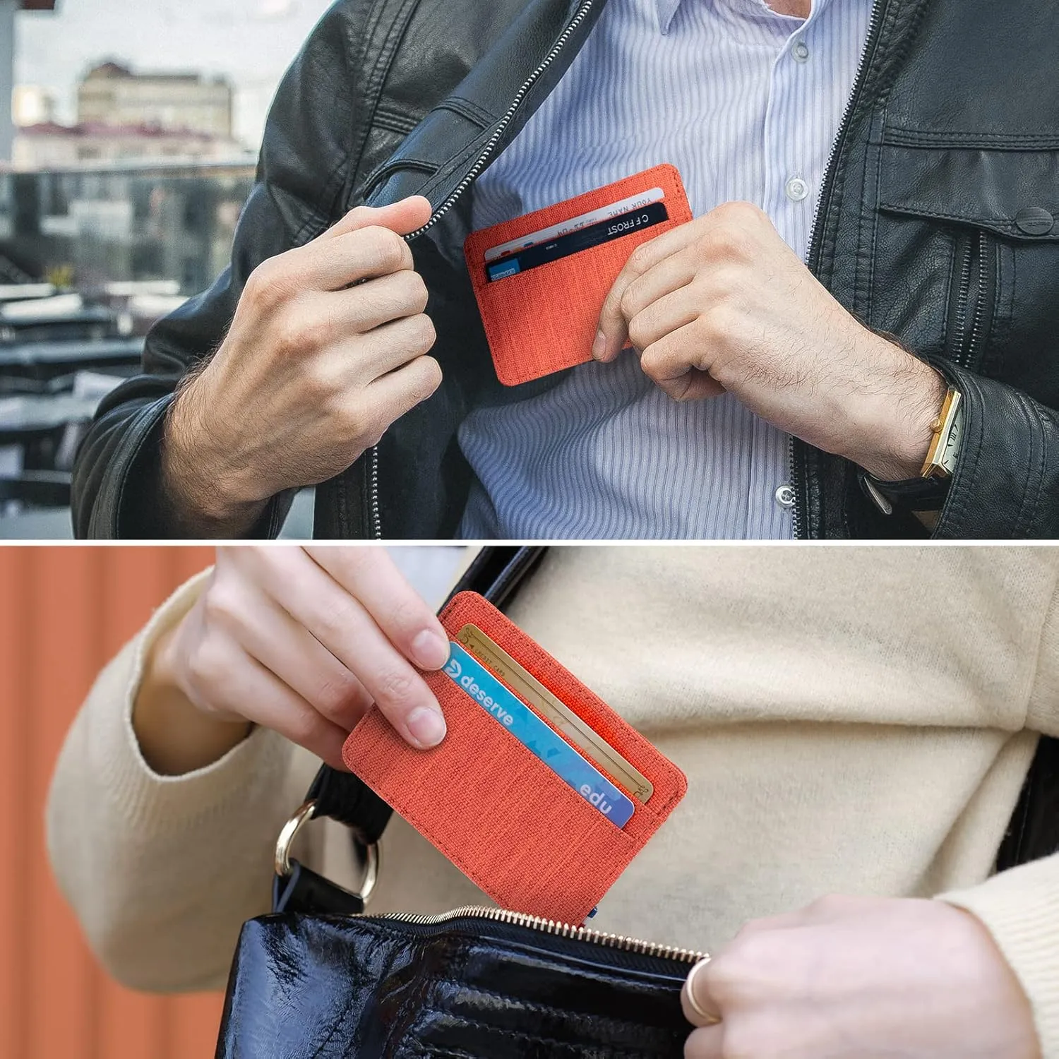 Qbool Mens Front Pocket Wallet Slim Minimalist with RFID Blocking Cash Slot Credit Card Holder (Z-Nacarat)