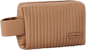 "Frenchie Zip Makeup Bag - Small, Elegant Coffee PU Leather Cosmetic Bag for Women, Travel-Friendly with Wide Handle