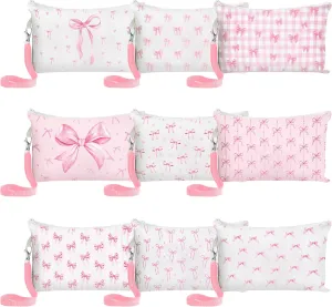 R HORSE 9Pcs Pink Bow Makeup Bag Cute Gifts for Women Girls, Ladies Travel-Friendly Canvas Cosmetic Toiletry Pouch Bag Organizer Christmas Birthday Gifts for Bestie Family Lover Friend