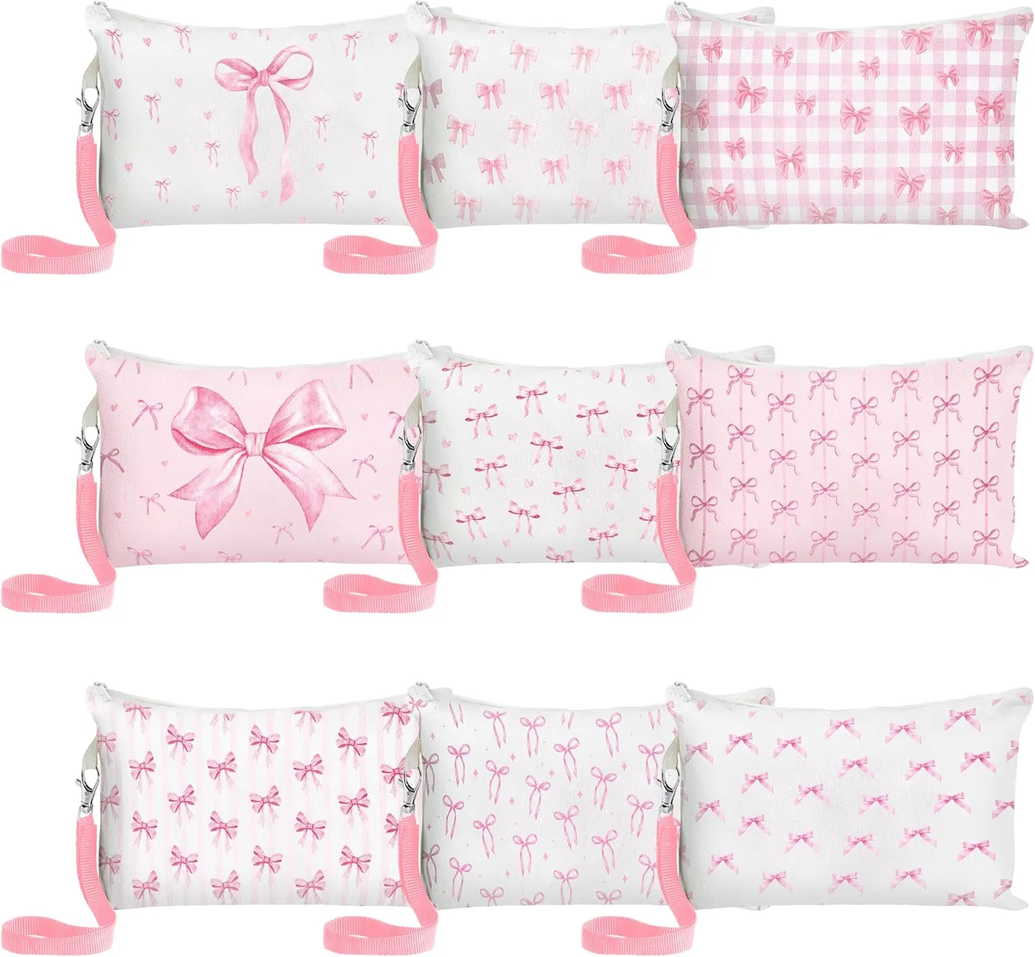 R HORSE 9Pcs Pink Bow Makeup Bag Cute Gifts for Women Girls, Ladies Travel-Friendly Canvas Cosmetic Toiletry Pouch Bag Organizer Christmas Birthday Gifts for Bestie Family Lover Friend