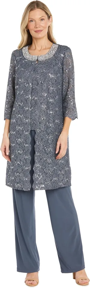 R&M Richards Women's Pearl Glow Lace Pant Set