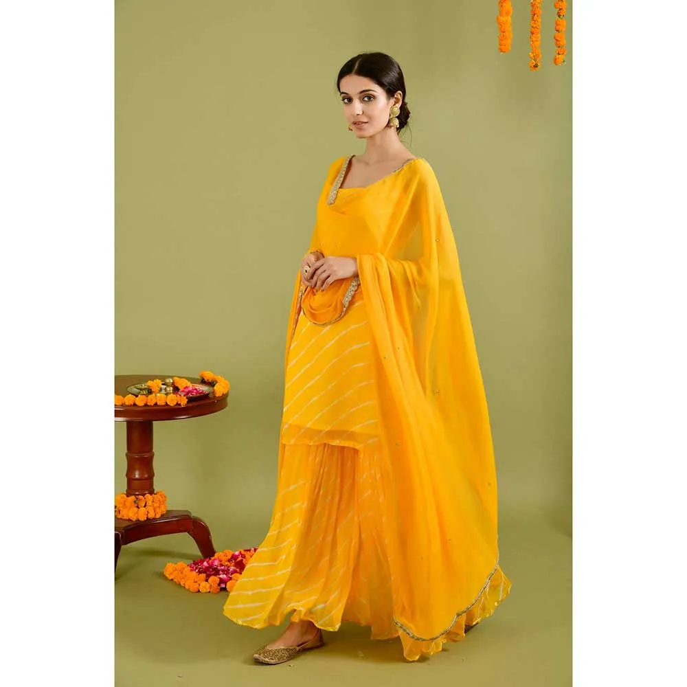 Rangpur Women Yellow Leheriya Sharara (Set of 3)