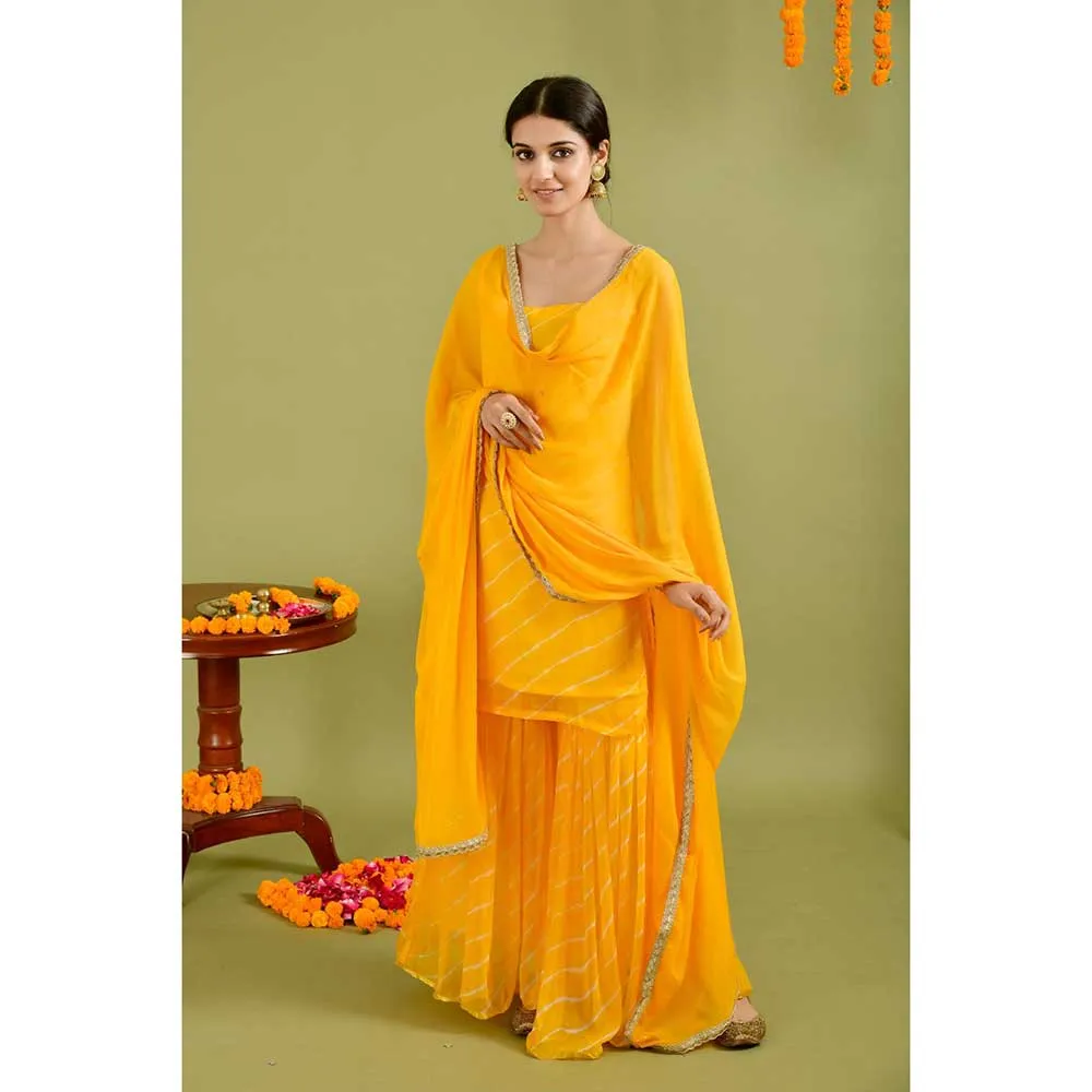 Rangpur Women Yellow Leheriya Sharara (Set of 3)
