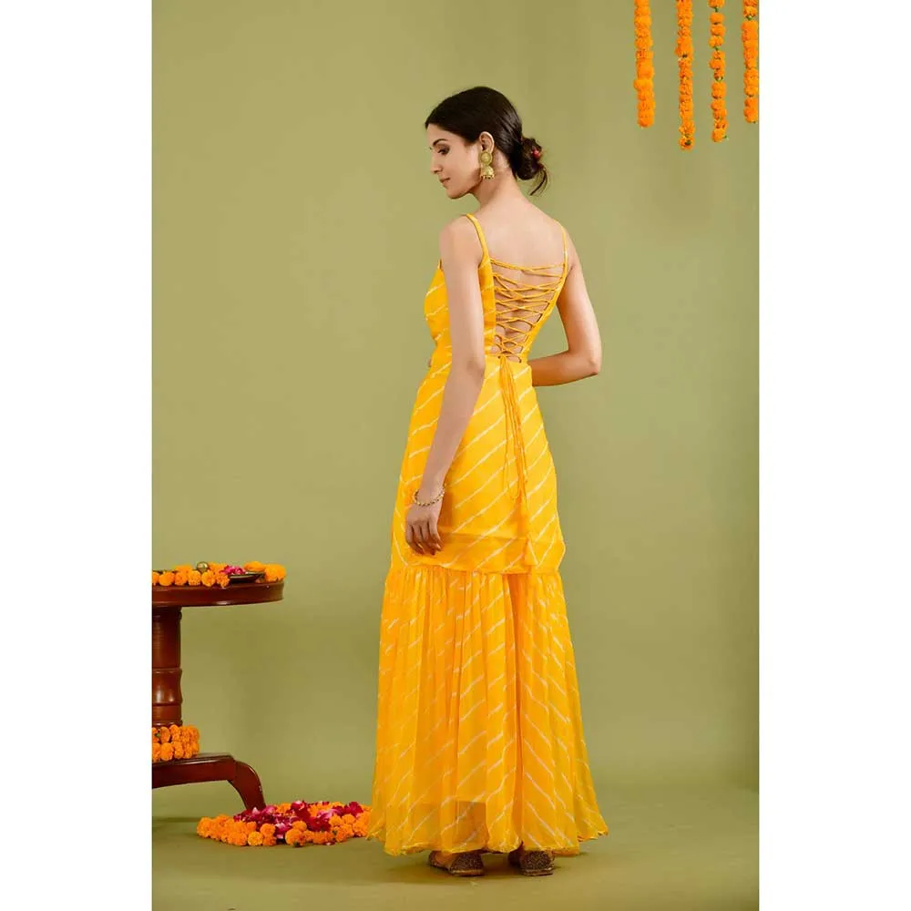 Rangpur Women Yellow Leheriya Sharara (Set of 3)