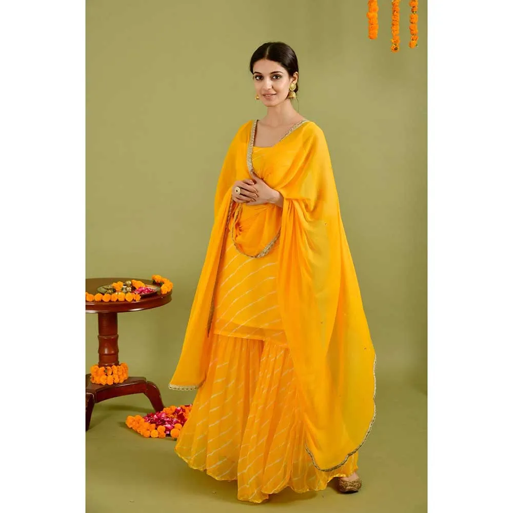 Rangpur Women Yellow Leheriya Sharara (Set of 3)