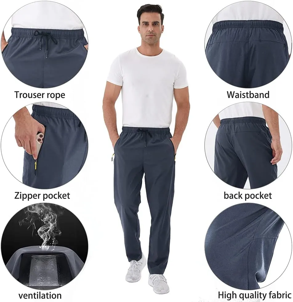 Rapoo Men's Lightweight Pants with Zipper Pockets Quick Dry Workout Athletic Travel Pants