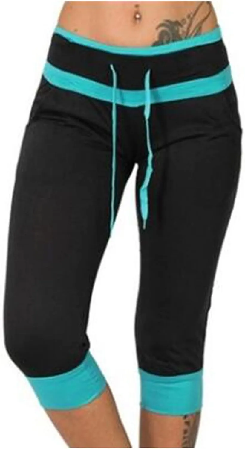 RKSTN Womens Capris for Summer 2025 Casual Yoga Gym Capri Leggings with Drawstring Shorts High Waisted Cropped Beach Pants