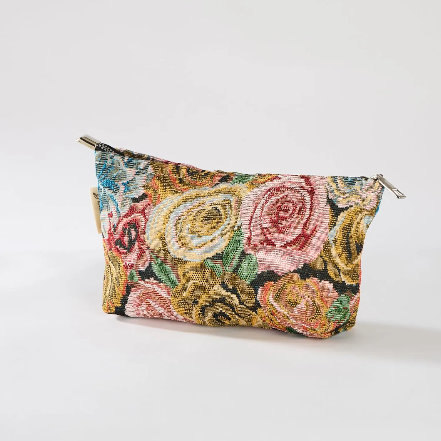 Rose Floral Print Canvas Makeup Bag for Women Girls, Large Capacity Trendy Travel-Friendly Cosmetic Bag, Secure Metal Zipper Pouch Aesthetic Toiletry Bag Organizer (Set of 2)