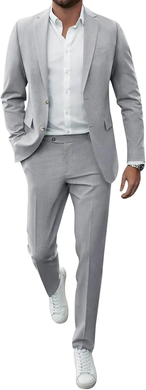 Runcati Mens 2 Piece Suit Slim Fit Two Button Solid Tuxedo Jacket Blazer Pants Wedding Business Prom Sets