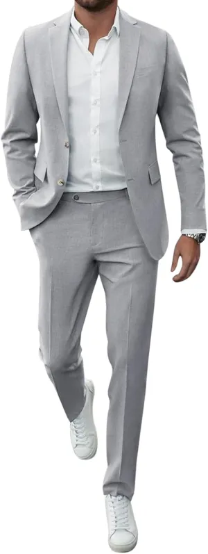 Runcati Mens 2 Piece Suit Slim Fit Two Button Solid Tuxedo Jacket Blazer Pants Wedding Business Prom Sets