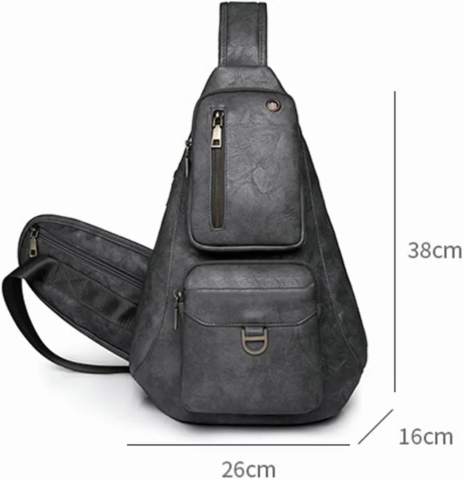 Rungion Trendy Sling Shoulder Bag for Women Vegan Leather Crossbody Purse Small Chest Bag Multi Pocket Satchel for Travel