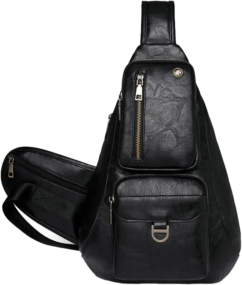 Rungion Trendy Sling Shoulder Bag for Women Vegan Leather Crossbody Purse Small Chest Bag Multi Pocket Satchel for Travel
