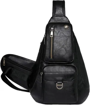 Rungion Trendy Sling Shoulder Bag for Women Vegan Leather Crossbody Purse Small Chest Bag Multi Pocket Satchel for Travel