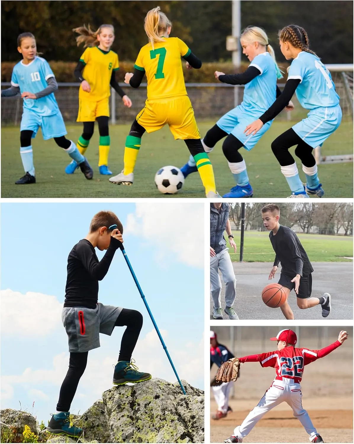 Runhit Boys Compression Shirt Kids Long Sleeve Athletic Undershirt Youth Quick Dry Base Layer for Football Baseball