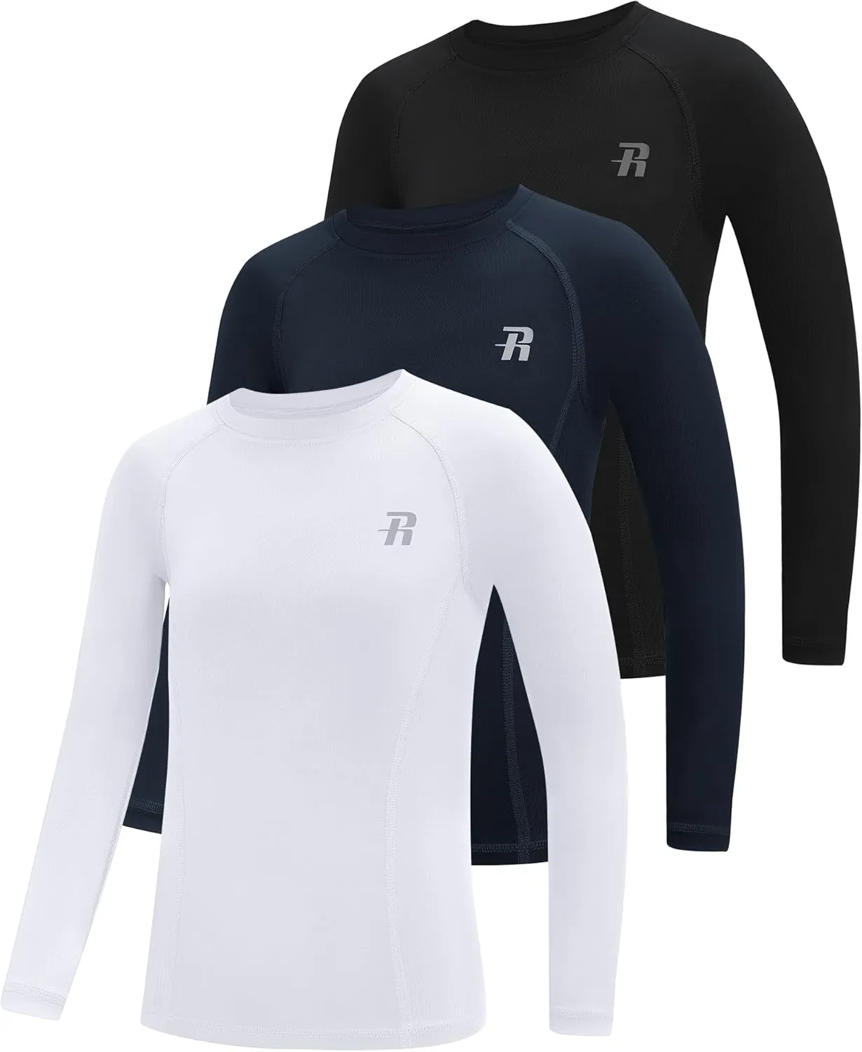 Runhit Boys Compression Shirt Kids Long Sleeve Athletic Undershirt Youth Quick Dry Base Layer for Football Baseball