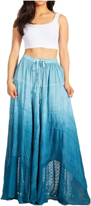 Sakkas Lyra Womens Bohemian Soft Brocade Rayon Tiered Embroidered Flowy Long Skirt