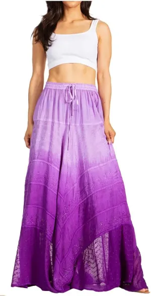 Sakkas Lyra Womens Bohemian Soft Brocade Rayon Tiered Embroidered Flowy Long Skirt