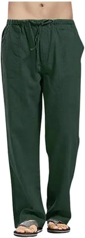 sdbrld Pants For Men Mens Stretchy Waist Pants Casual Loose Fit Straight Legs Beach Pants Solid Cotton Overalls Pants