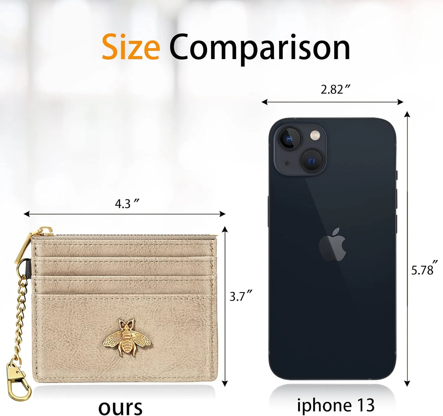 SEAVILIA Card Holder Keychain Wallet for Women with ID Window RFID Coin Purse Bee Gifts Slim Minimalist Small Wallet