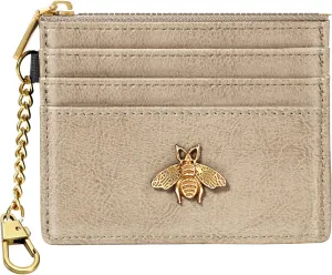 SEAVILIA Card Holder Keychain Wallet for Women with ID Window RFID Coin Purse Bee Gifts Slim Minimalist Small Wallet