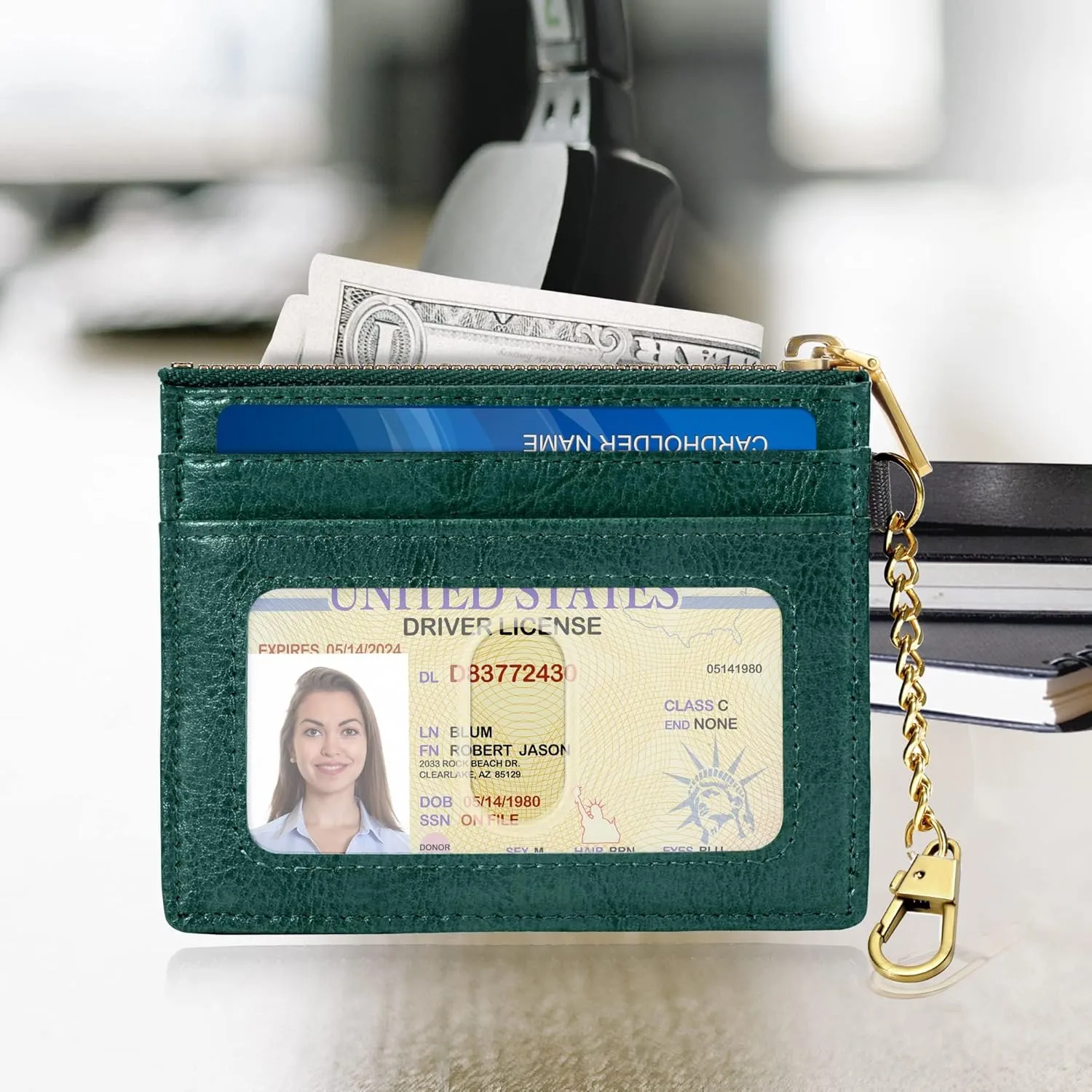 SEAVILIA Card Holder Keychain Wallet for Women with ID Window RFID Coin Purse Bee Gifts Slim Minimalist Small Wallet