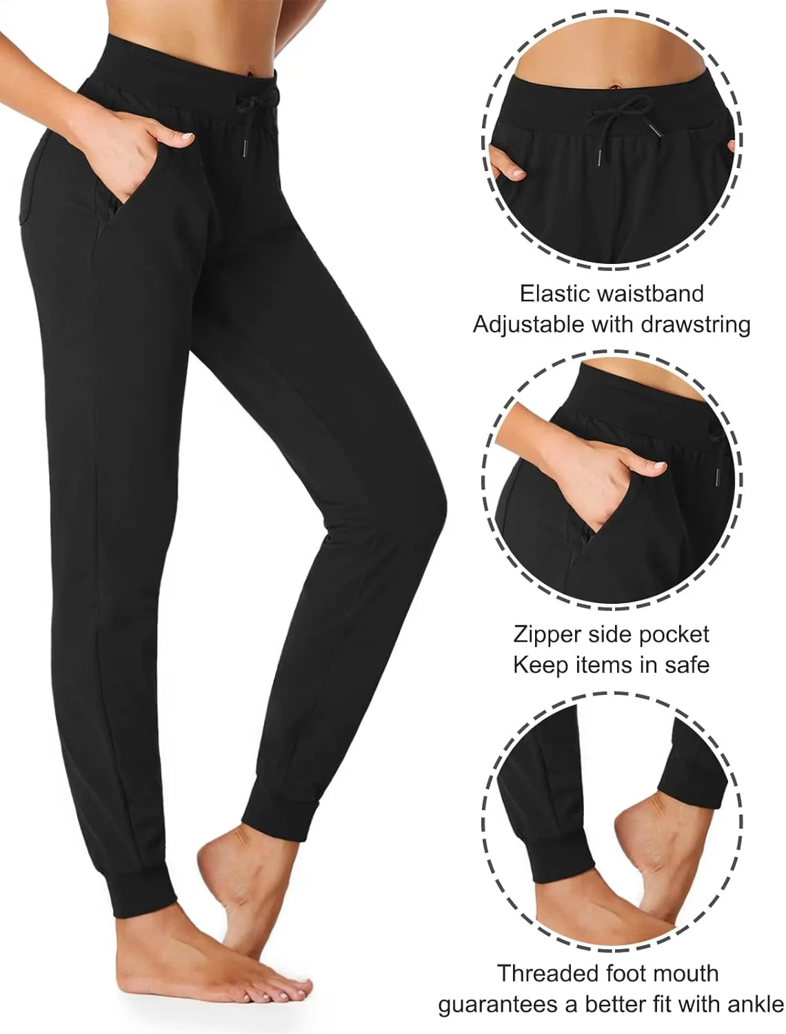 SEVEGO Tall Women's 30/32/34/36 Inseam Jogger Lightweight Cotton Sweatpants Zipper Pockets Running Long Sweat Pants