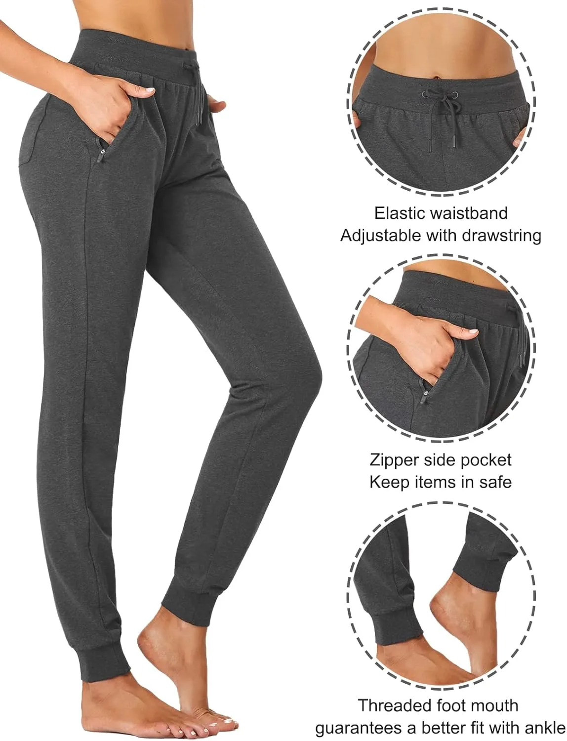 SEVEGO Tall Women's 30/32/34/36 Inseam Jogger Lightweight Cotton Sweatpants Zipper Pockets Running Long Sweat Pants