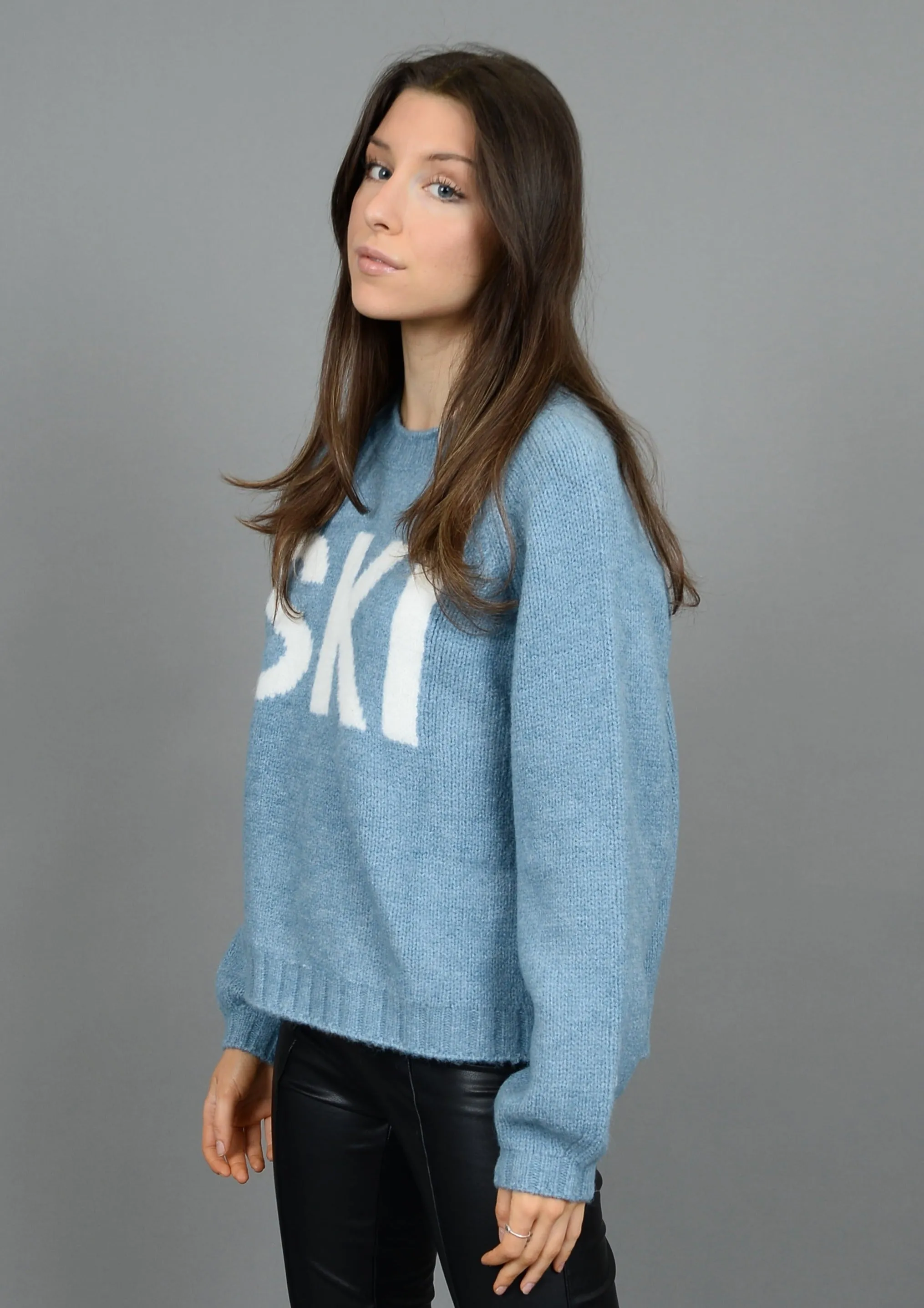 'SKI' Graphic Crew Neck Knit | Blue