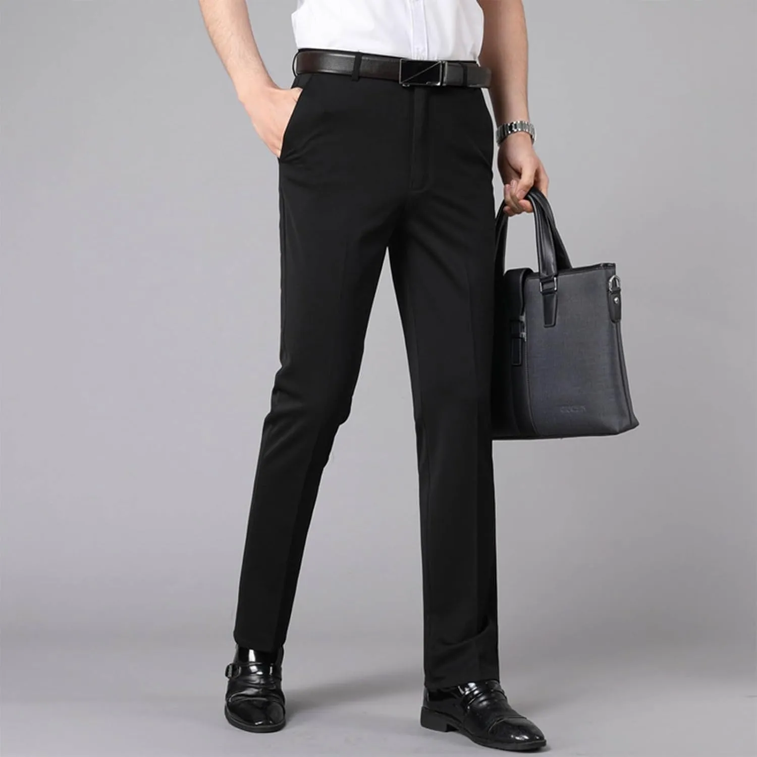 Slim Fit Straight Leg Office Pants for Men Thin Plain Business Casual Trousers Daily Going Out Work Suit Pant