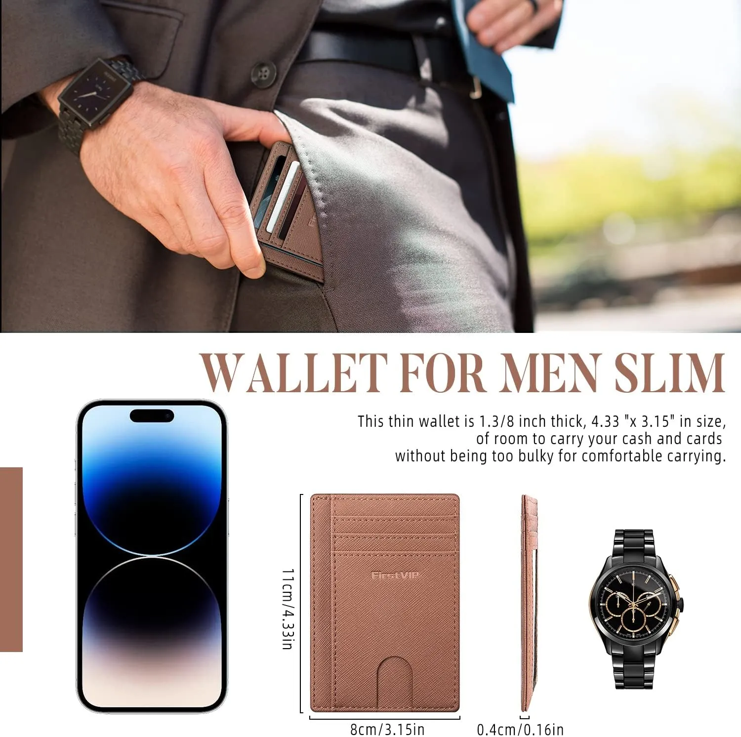 Slim Minimalist Front Pocket RFID Blocking Leather Wallets for Men and Women | Multiple Credit/Debit Card Holder | Thin Wallets for Boy Girl | Travel Friendly | Gifts For Him Her