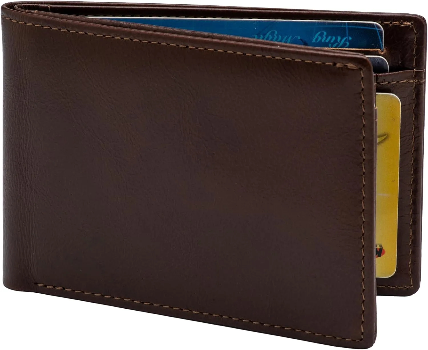Slim Minimalist Mens Bifold Wallet, RFID Blocking Genuine Leather Wallet for Men with ID Window and 8 Cards Slot.coffee
