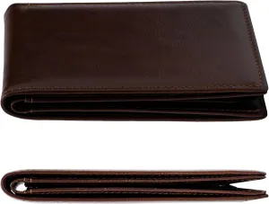 Slim Minimalist Mens Bifold Wallet, RFID Blocking Genuine Leather Wallet for Men with ID Window and 8 Cards Slot.coffee