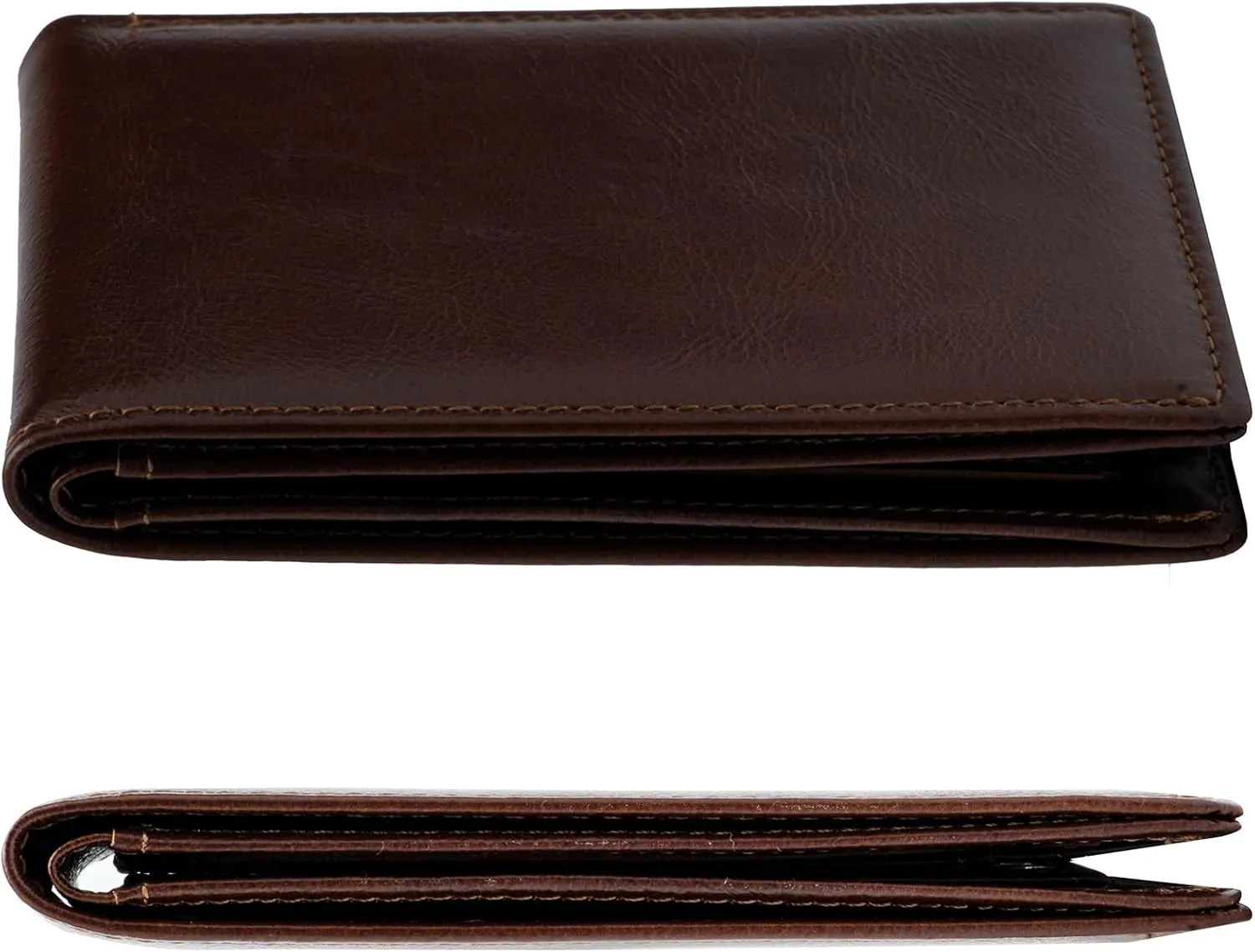 Slim Minimalist Mens Bifold Wallet, RFID Blocking Genuine Leather Wallet for Men with ID Window and 8 Cards Slot.coffee
