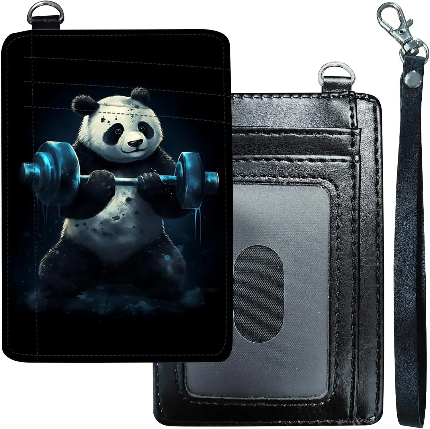 Slim Minimalist Wallet for Men Women Small Credit Card Holder Wallet Front Pocket RFID Blocking Wallets Travel Thin Card Case with ID Window Card Organizer & Wristlet,Art Panda Exercise