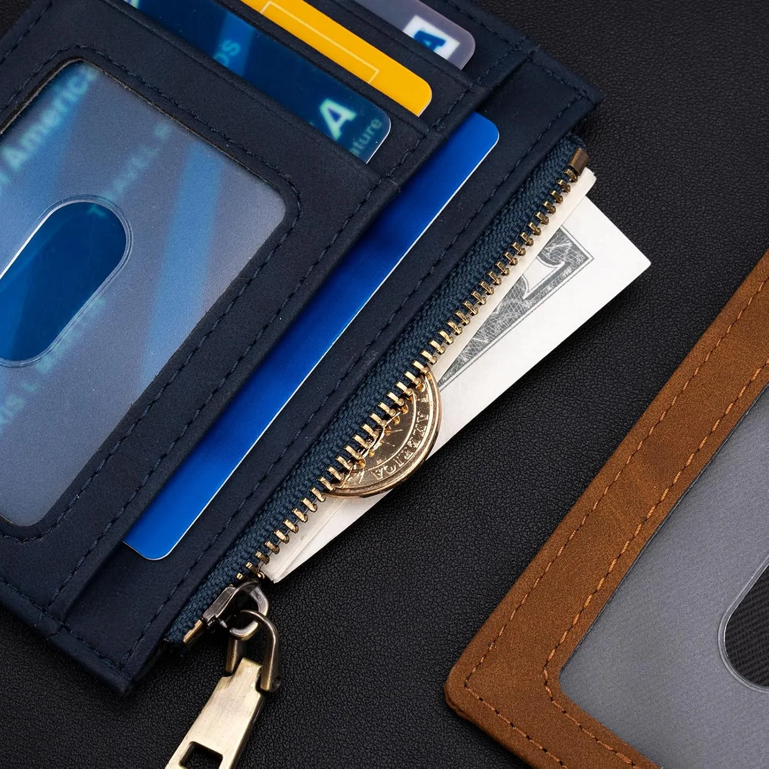 Slim Wallet for Women, Leather RFID Blocking Credit Card Holder Front Pocket Minimalist Wallet for Women Men