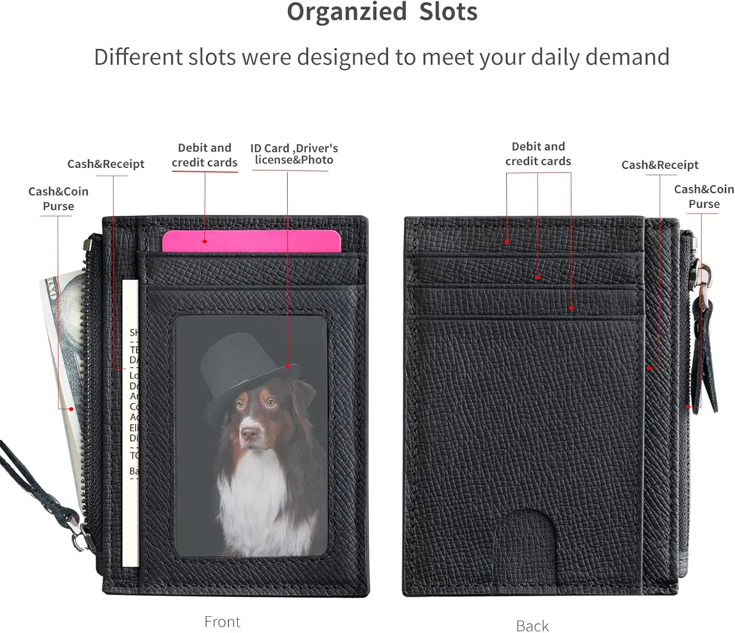 Slim Wallet for Women Small Leather RFID Blocking Credit Card Holder Minimalist Front Pocket Wallet with Coin Purses & Pouches,Black