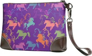 Small Clutch Purses for Women - Colorful Minimalist Horse Leather Wristlet Wallets for Women with Wrist Strap