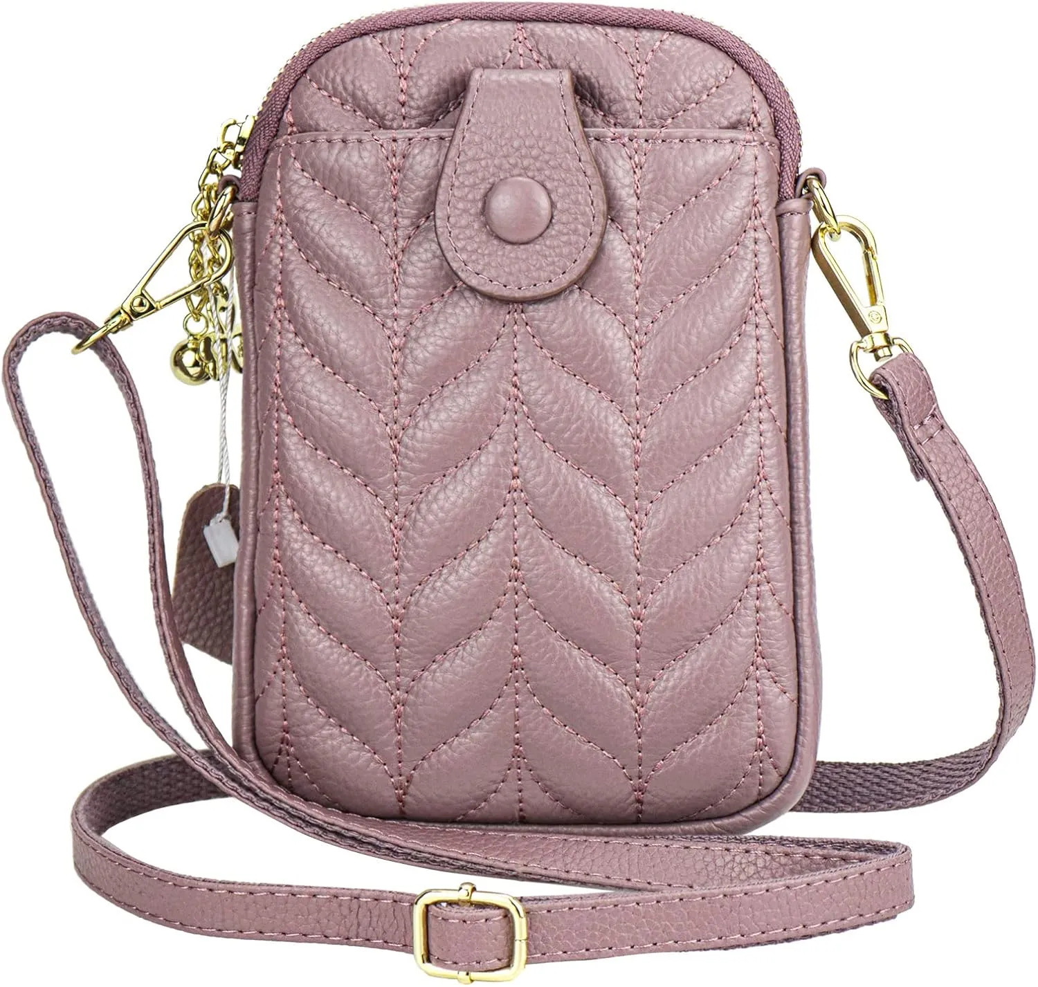 Small Quilted Leather Crossbody Bag for Women, Ladies Minimalist Cell Phone Purse with Strap, Lightweight Shoulder Bag