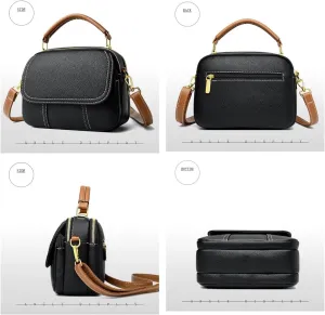 Soft Leather Small Handbag, Color-blocked Shoulder Crossbody Bag for Woman