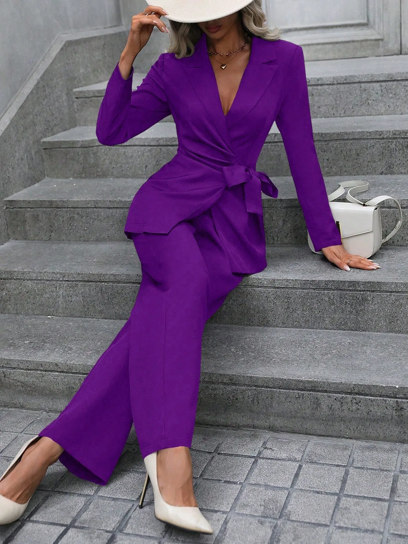 Solid Knot Side Blazer & Pants