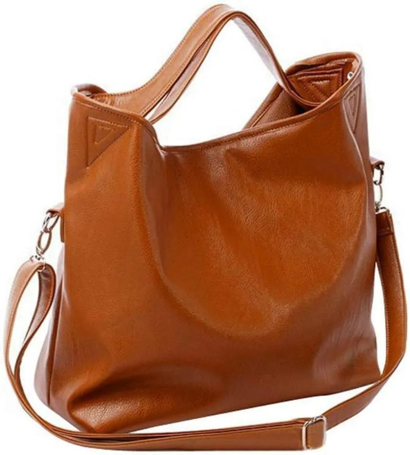 Solid Soft Handbag Luxury Women Hobo PU Leather Tote Shopping Messenger Purse